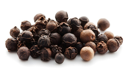 Obraz premium Close-up of a pile of black peppercorns on a white background.