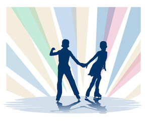 Children silhouettes. Figure skating  boy and girl, vector illustration.