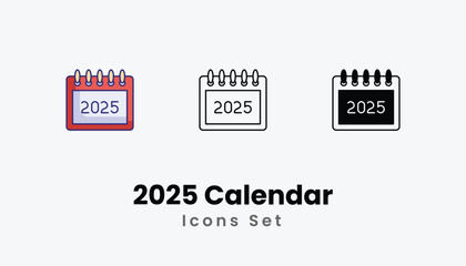 2025 Calendar Icons thin line and glyph vector icon stock illustration