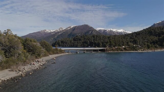 Following the Circuito Chico panoramic tour itinerary on national ruote 77, the Angostura Bridge crosses the river of the same name, connecting Perito Moreno Lake with Llao Llao Peninsula, Patagonia