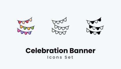 Celebration Banner Icons thin line and glyph vector icon stock illustration