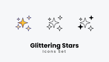 Glittering Stars Icons thin line and glyph vector icon stock illustration