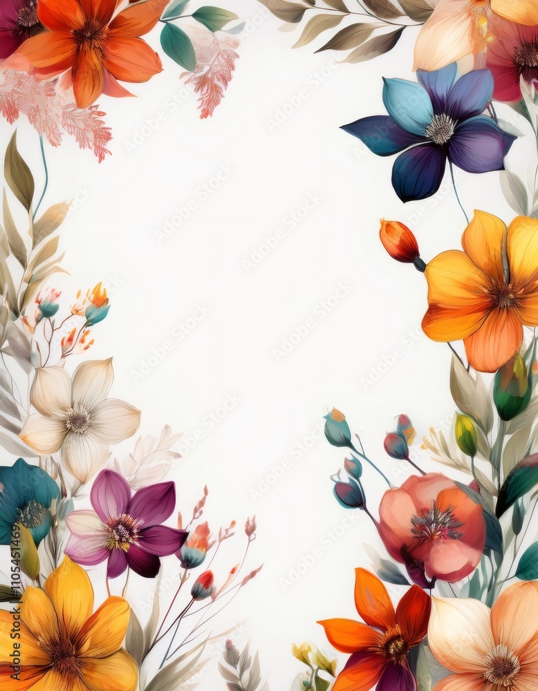 Poster captivating border with vibrant blossoms and delicate leaves, providing an elegant frame for text or