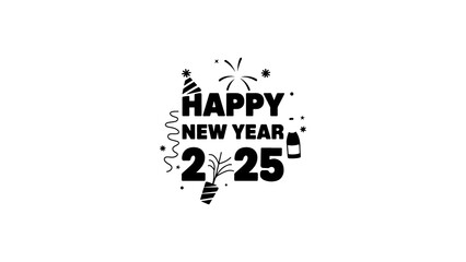 Happy New Year 2025 Design Modern and Minimalist Fireworks Logo for Celebrations and Festive Greeting Cards