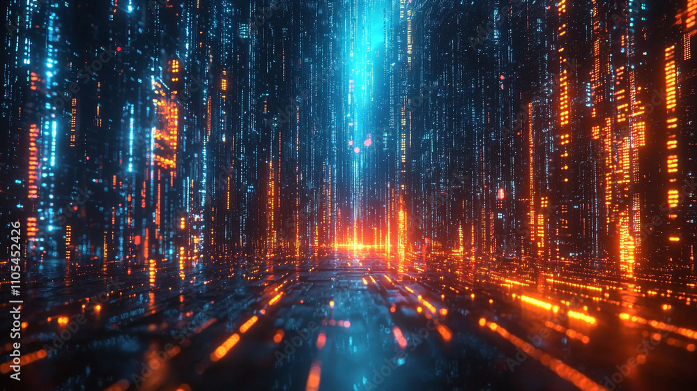 Poster dynamic ai-generated neon pathways futuristic data landscape digital art virtual reality immersive e
