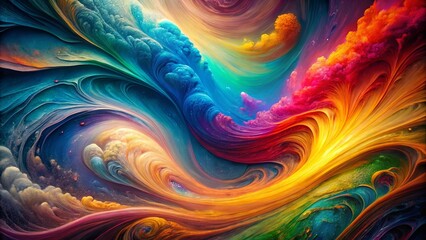 Fototapeta premium Abstract swirling cosmic nebula, vibrant hues of blue, red, and gold, a fantastical painted universe