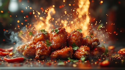 Spicy Chicken Wings with Chili Pepper and Motion Effects