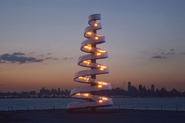 Obraz premium Illuminated Spiral Tree Cityscape Background