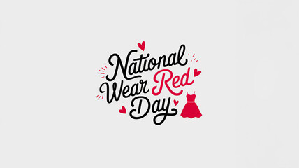National Wear Red Day lettering and simple decorative elements like an red dress, calligraphy poster, generative AI