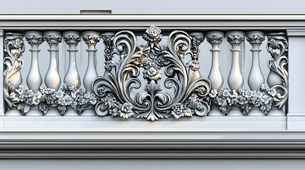 A Meticulous Classic Wrought Iron Railing Blueprint Featuring Elegant Floral and Spiral Designs with Measurement Annotations