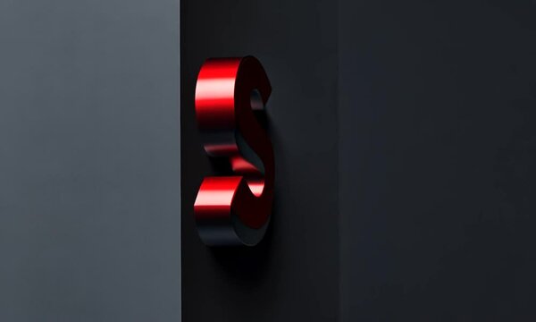Red 3D letter S on black background.