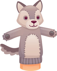 Wolf puppet. Textile doll on hand. Cartoon toy