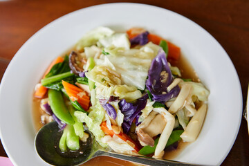 Stir-fried mixed vegetables with Oyster sauce in plate