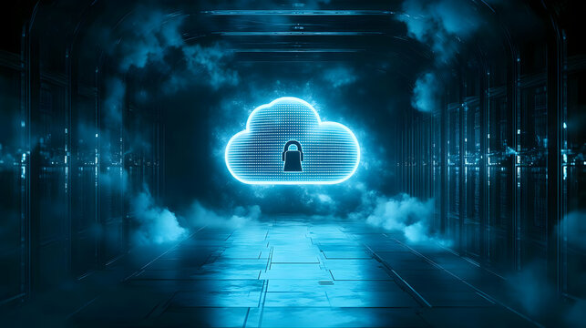 Cybersecurity Cloud Data Center 3D Illustration