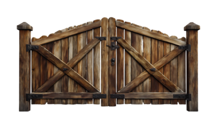 Isolated wooden gate with rustic design – vintage rural entrance and countryside barrier