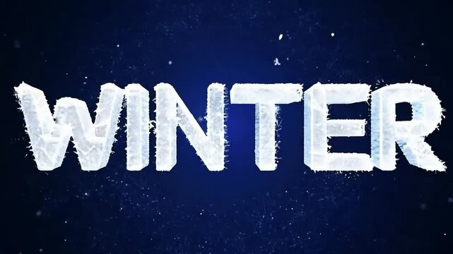 An animated lettering of the word winter as a background consisting of snowflakes and ice.