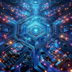 Obraz premium Blue-violet technology background micro circuit