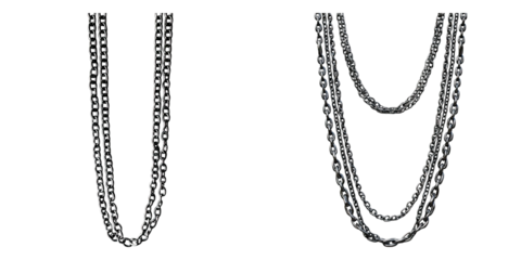 metallic silver chains isolated on transparent background, Set of