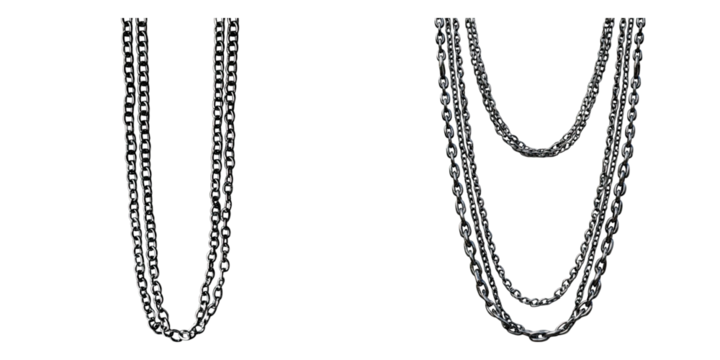 metallic silver chains isolated on transparent background, Set of
