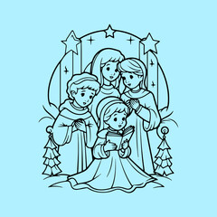 Three children are singing Christmas carols and gift 9