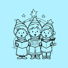 Fototapeta premium Three children are singing Christmas carols and gift 8