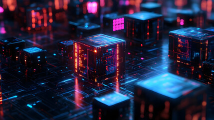 Obraz premium Neon Cubes 3D Illustration