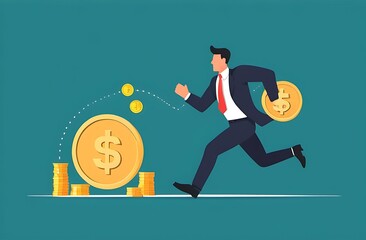 Chasing high performance active mutual fund, buying rising star stock or funds, catch or grab hot ETFs concept, businessman investor run chasing try to catch high performance attractive dollar coin.