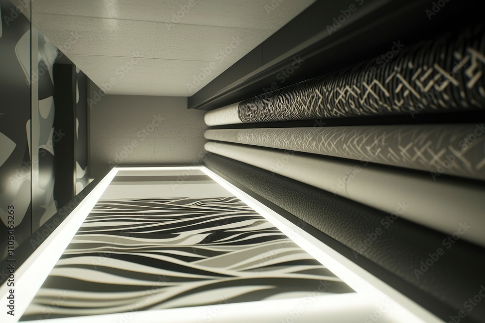 Poster abstract textile samples in a modern setting
