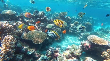 Obraz premium Vibrant coral reef ecosystem underwater paradise nature photography tropical environment close-up view marine life