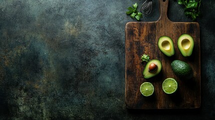 Slicing avocados and limes on a wooden cutting board in a rustic kitchen setting