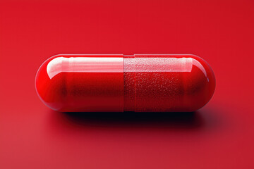 Red capsule on a solid background