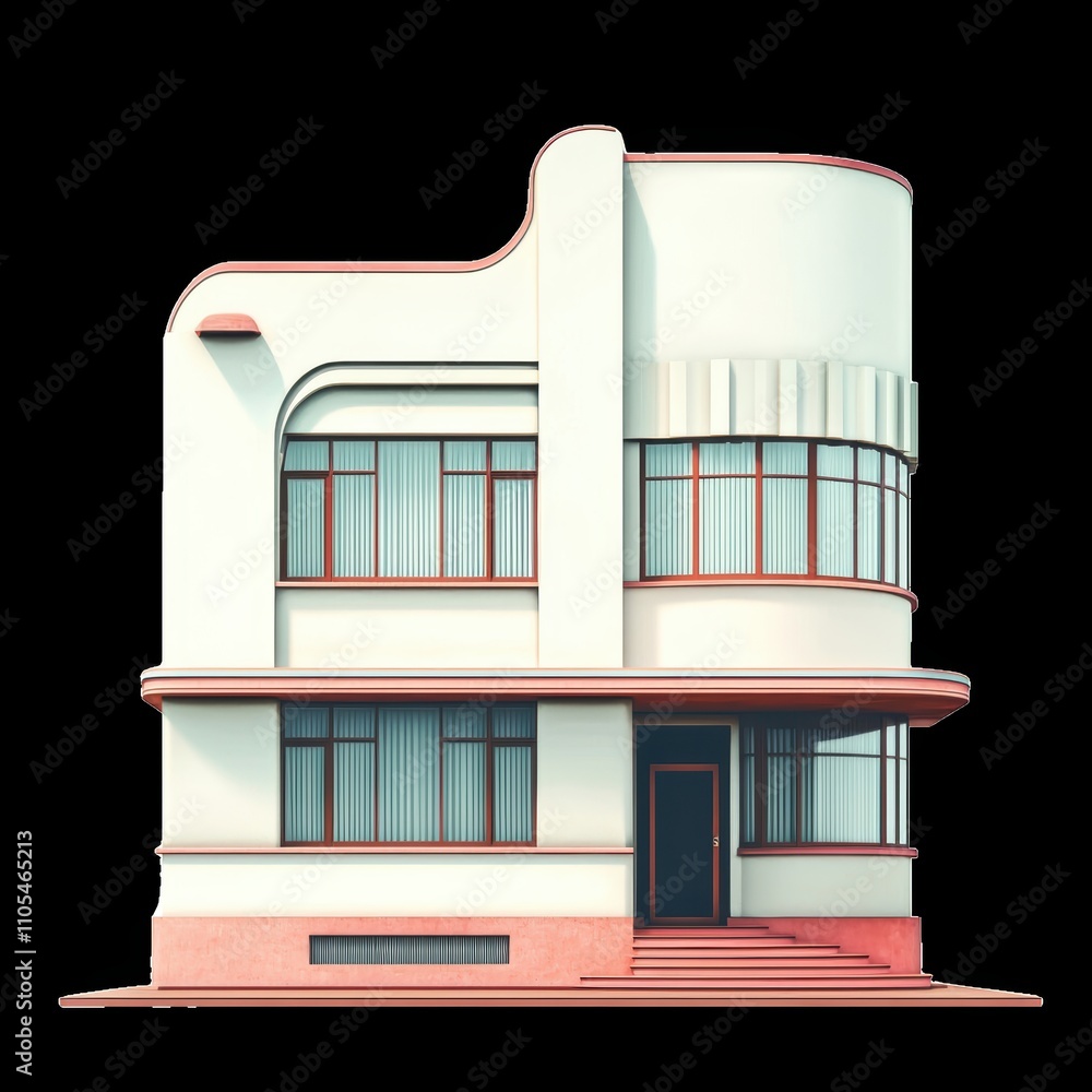 Poster modern building design with unique curves and colorful details