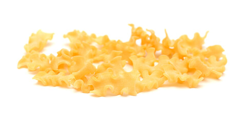 Mafalda ribbon shaped dry pasta, isolated on white background 