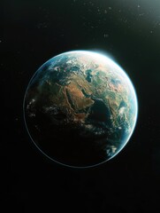 Naklejka premium Close up of the Earth in space. The planet is a dark blue color with a white spot in the middle
