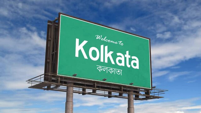 Welcome To Kolkata Road Sign. Airplane Landing Kolkata India.