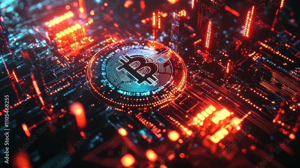 Poster secure blockchain network visualization with digital globe technology in a tech environment