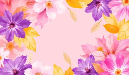 Obraz premium Colorful floral frame with pink and purple flowers