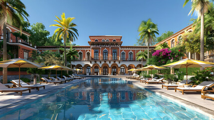 Fototapeta premium Mediterranean Villa 3D Rendering Poolside Paradise