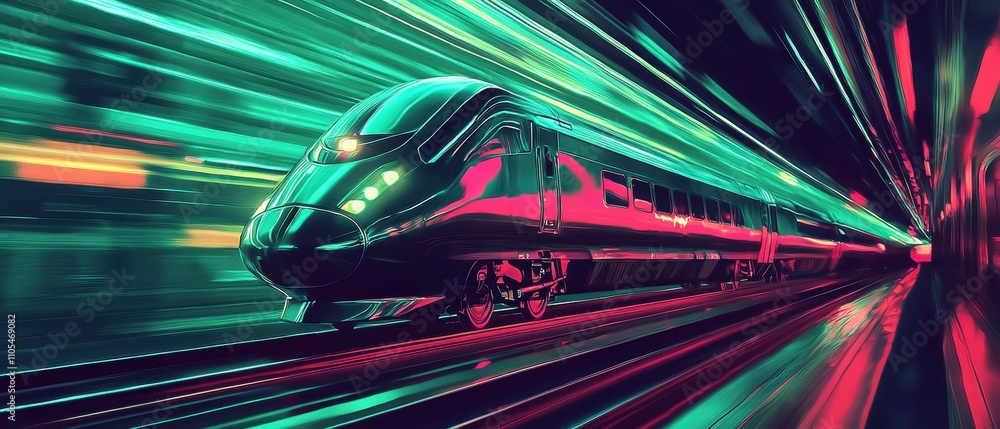 Poster futuristic concept ai-driven high-speed smart train in dynamic tunnel environment