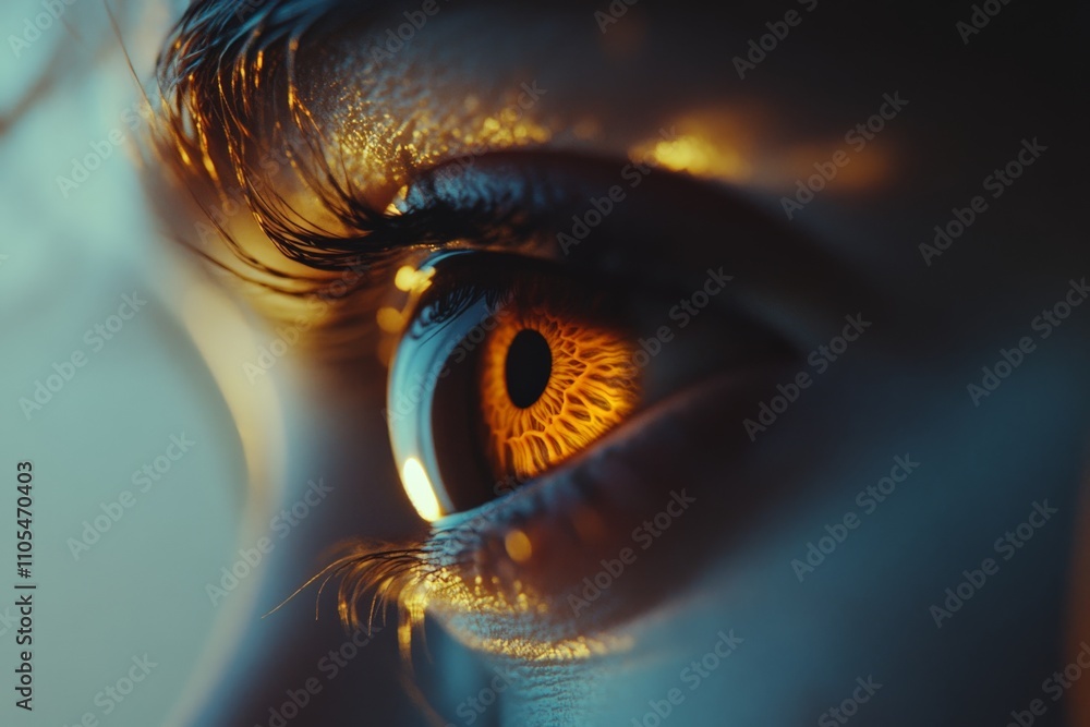 Poster a high-definition capture of a human eye, focusing on the radiantly intricate details of the iris il