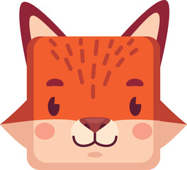 Fox square head. Funny wild forest animal face