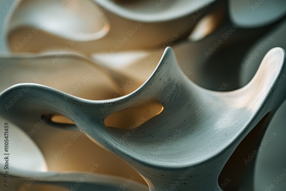 Poster An abstract sculpture with fluid, dynamic contours highlighted by golden light, embodying movement and innovation, reminiscent of futuristic artistic explorations in design.