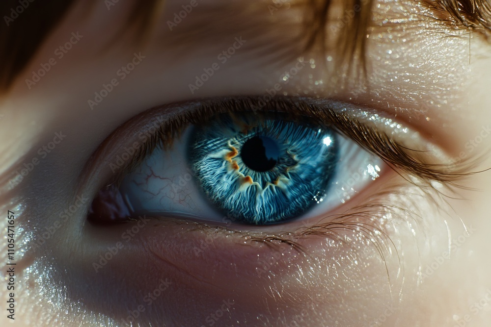 Aufkleber this striking image captures a close-up of an eye with vibrant blue hues, intricate patterns in the 