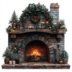 Festive holiday decor cozy fireplace setup living room home aesthetics warm environment intimate viewpoint ai generated inspiration