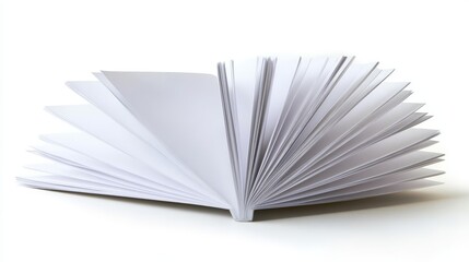 Professional blank booklet template, displayed half-folded and isolated on a bright white backdrop,