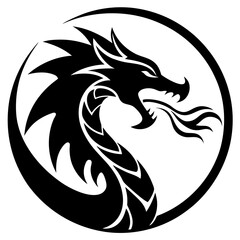 A fierce tribal dragon tattoo design with fire flowing from its mouth, symbolizing power and strength in a bold, intricate style.