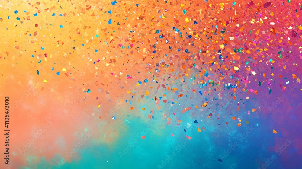 Fototapete bright rainbow-colored confetti lightly scattered across a soft gradient background, with the upper 
