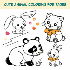 Obraz premium Cute Animal Coloring Pages for Kids – Adorable Baby Animals with Simple Designs