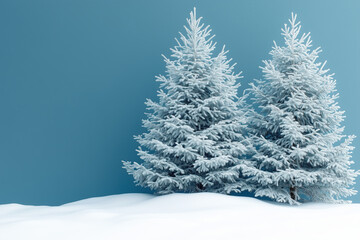 Winter fir trees on a minimalist background, copy space