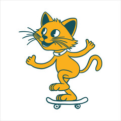hand drawn cat character skateboard cartoon character illustration